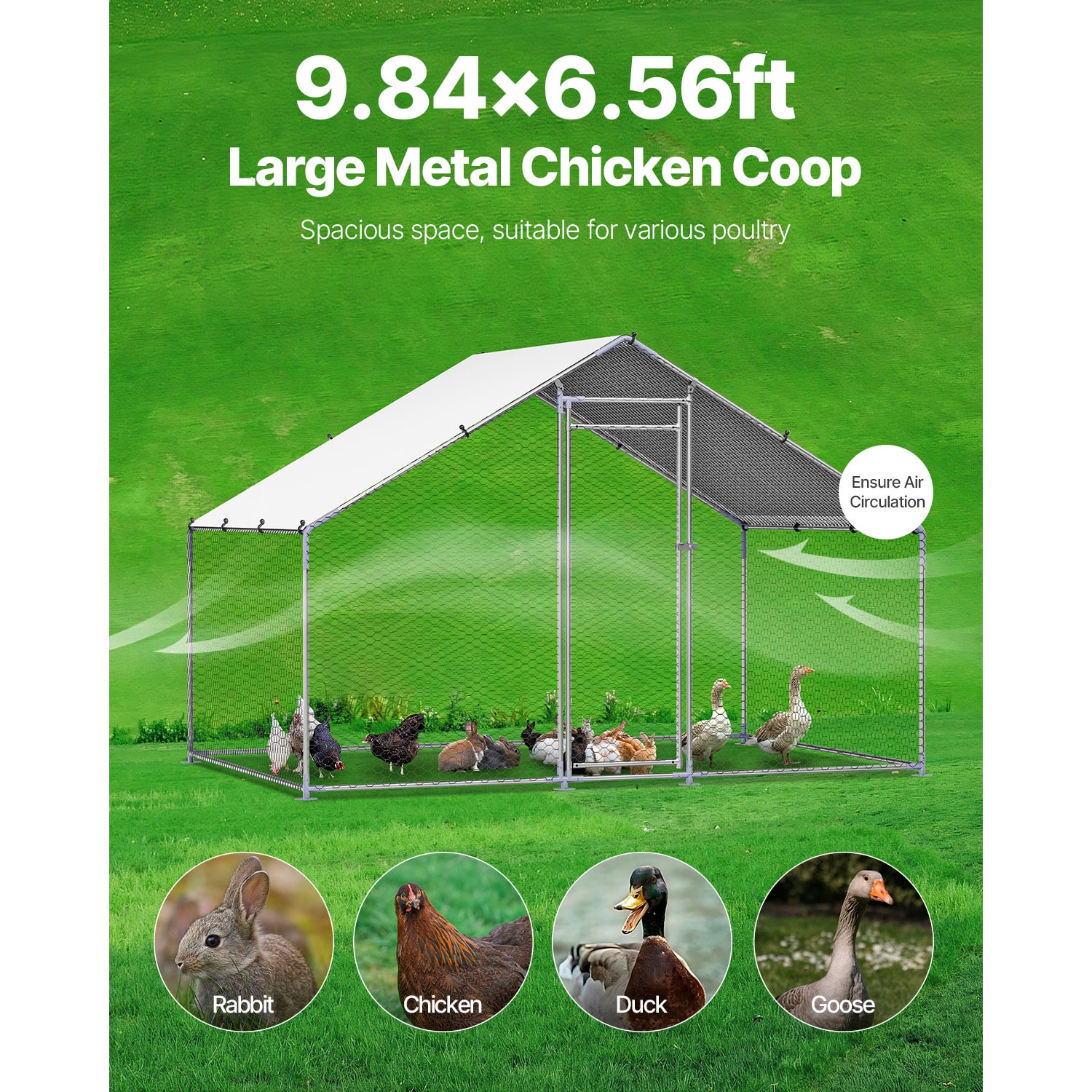 Large Metal Walk-in Chicken Coop With Protective Spire Roof_voghion.com